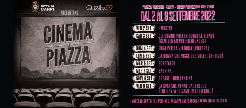 Cinema in piazza - dal 2 al 9 settembre piazza martiri